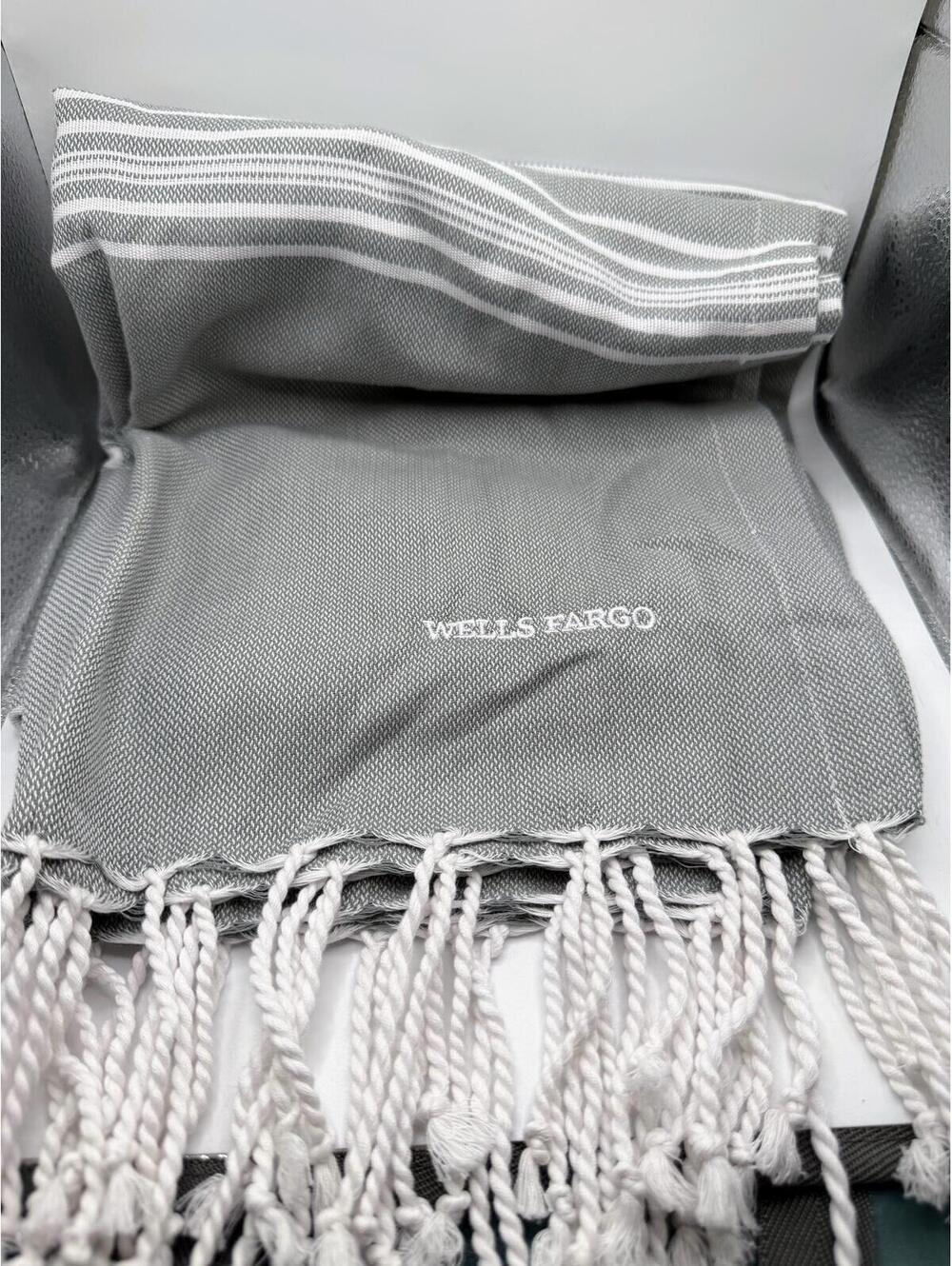 Port Authority Wells Fargo Gray Stripe Cotton Beach Towel Throw 70x38.5